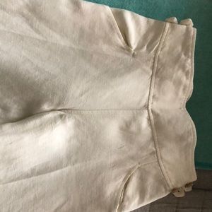 White linen wide legged slit on side cropped pants